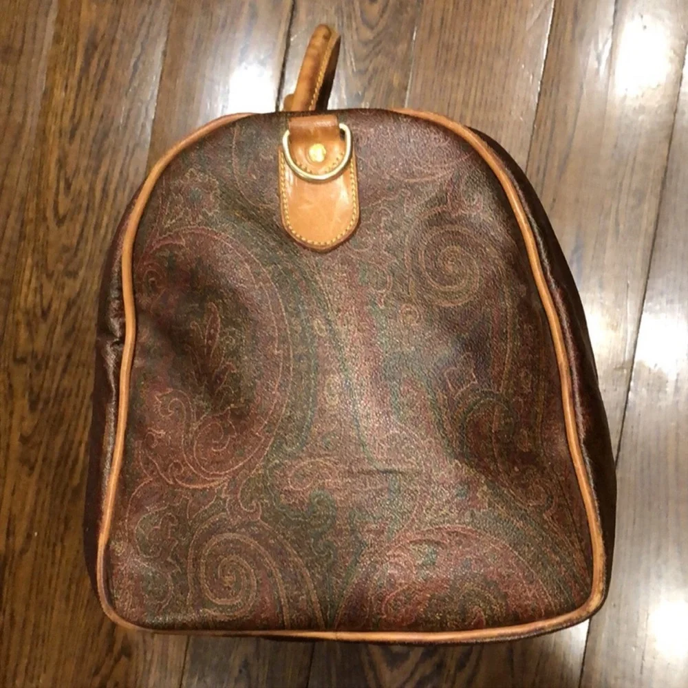 ETRO MILANO Paisley Coated Canvas Vachetta Leather Boston Shoulder Weekend Bag